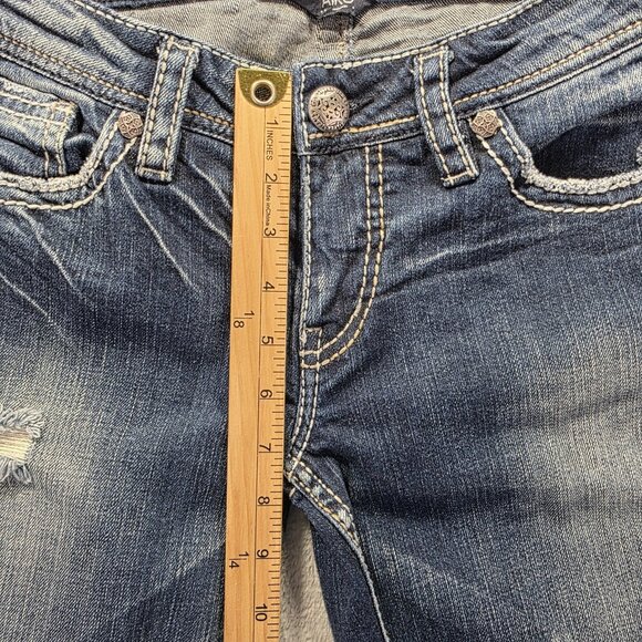 Silver Jeans Co Jeans Womens 28 Blue Aiko Mid Capri Distressed Embroidered Denim - Picture 10 of 11